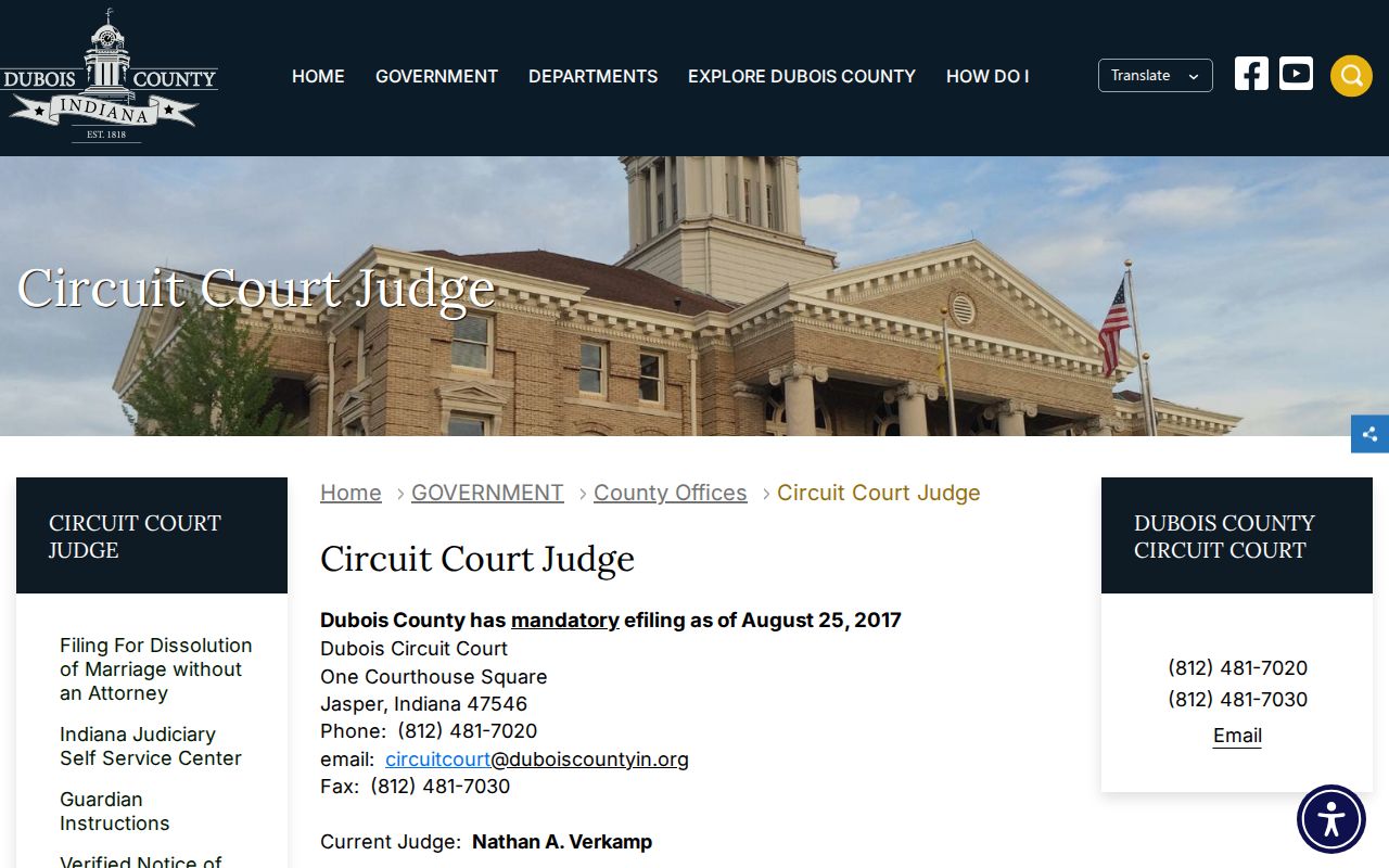 Official Dubois Circuit Court contact and jurisdiction page