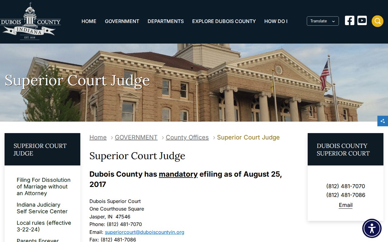 Official Dubois Superior Court traffic jurisdiction page