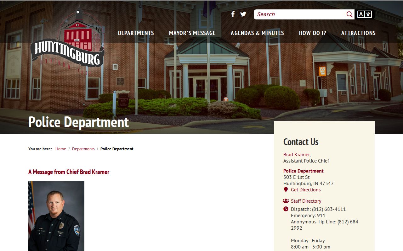 Official Huntingburg Police Department contact page without a warrant search