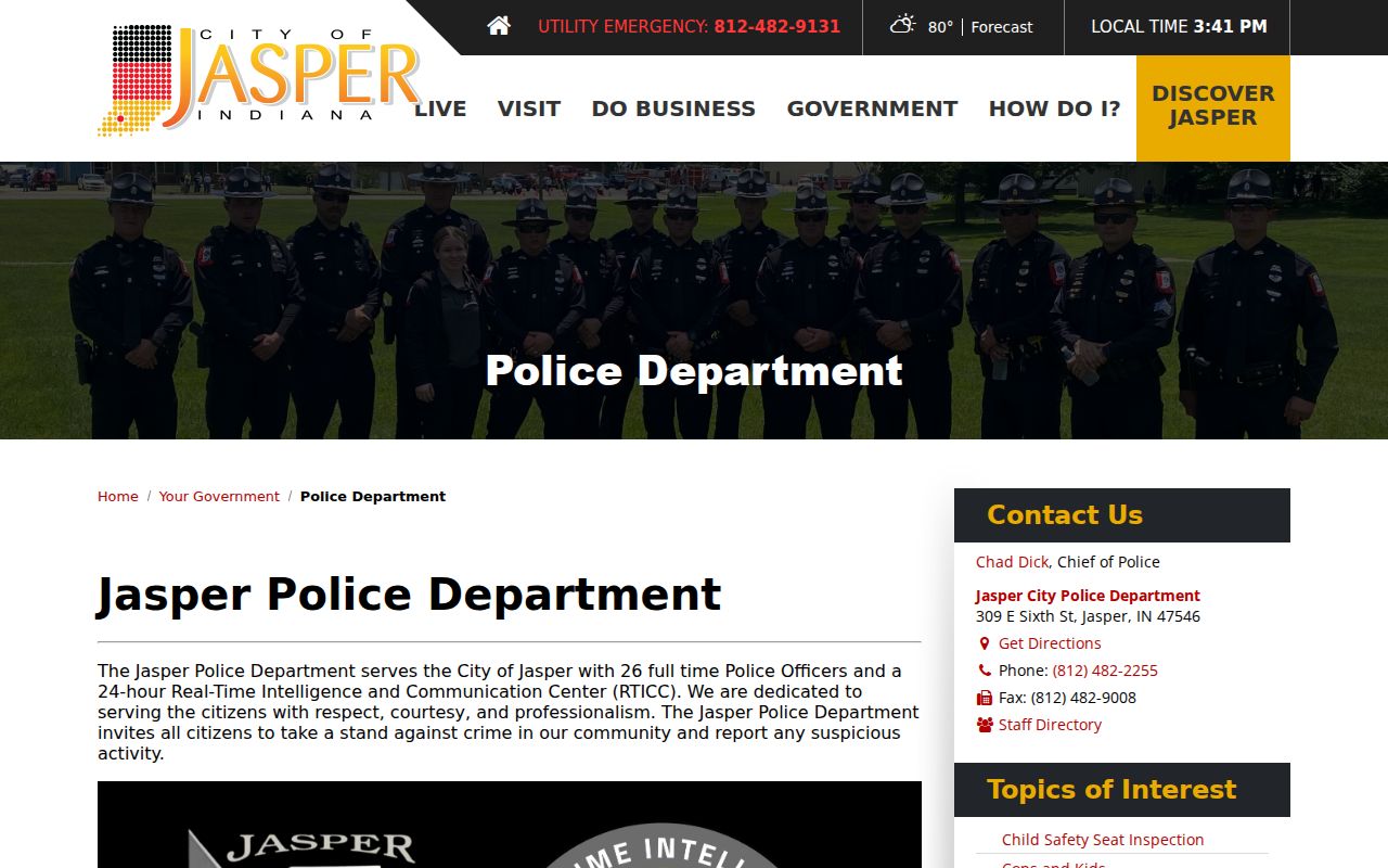 Official Jasper Police Department contact page without a public warrant search