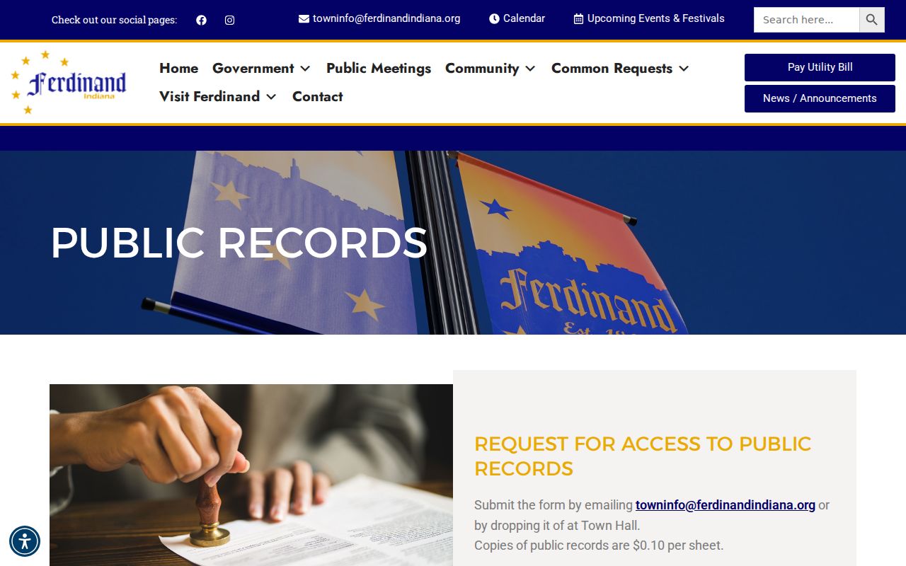 Ferdinand municipal public-record request instructions