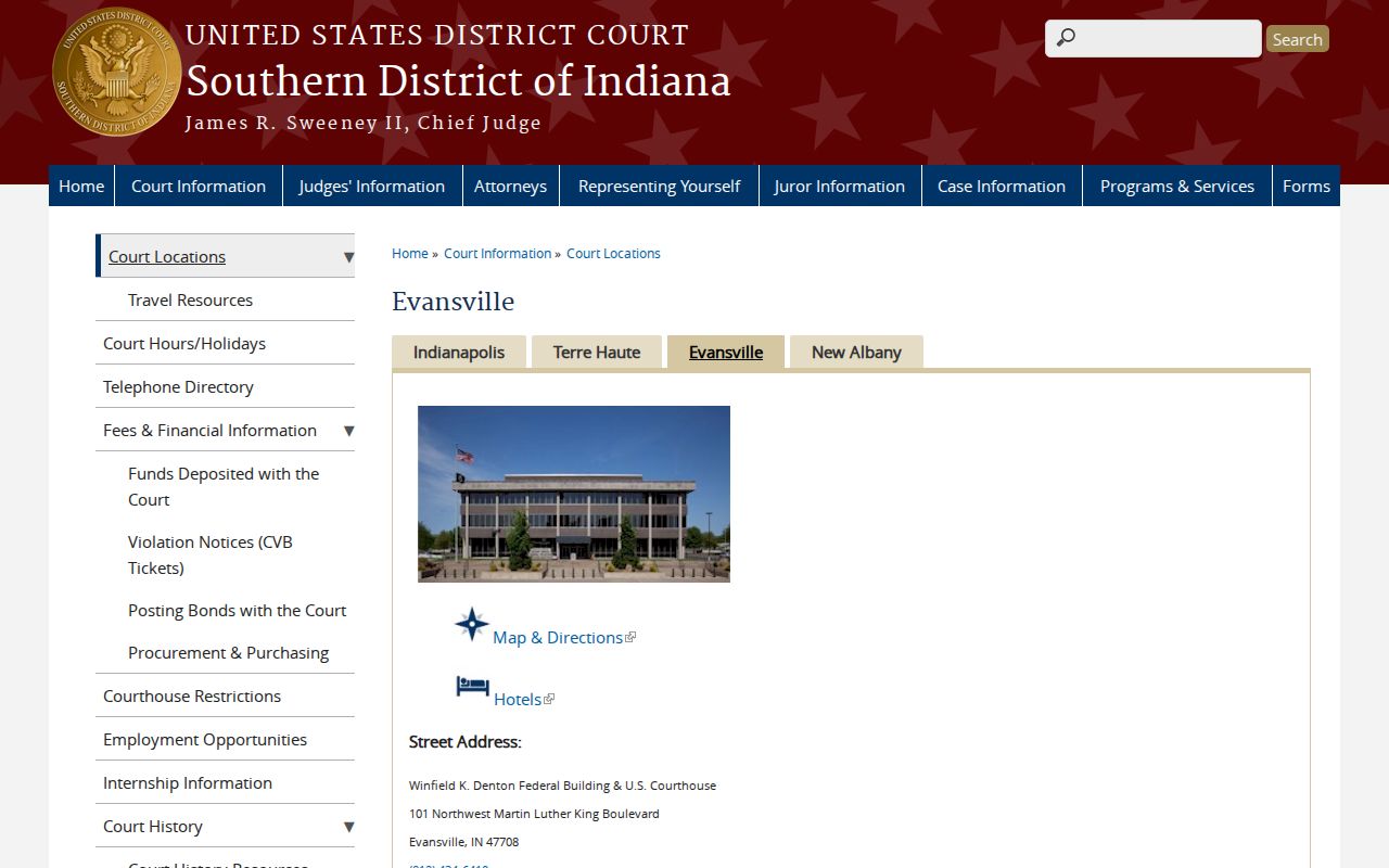 Southern District of Indiana Evansville Division page serving Dubois County