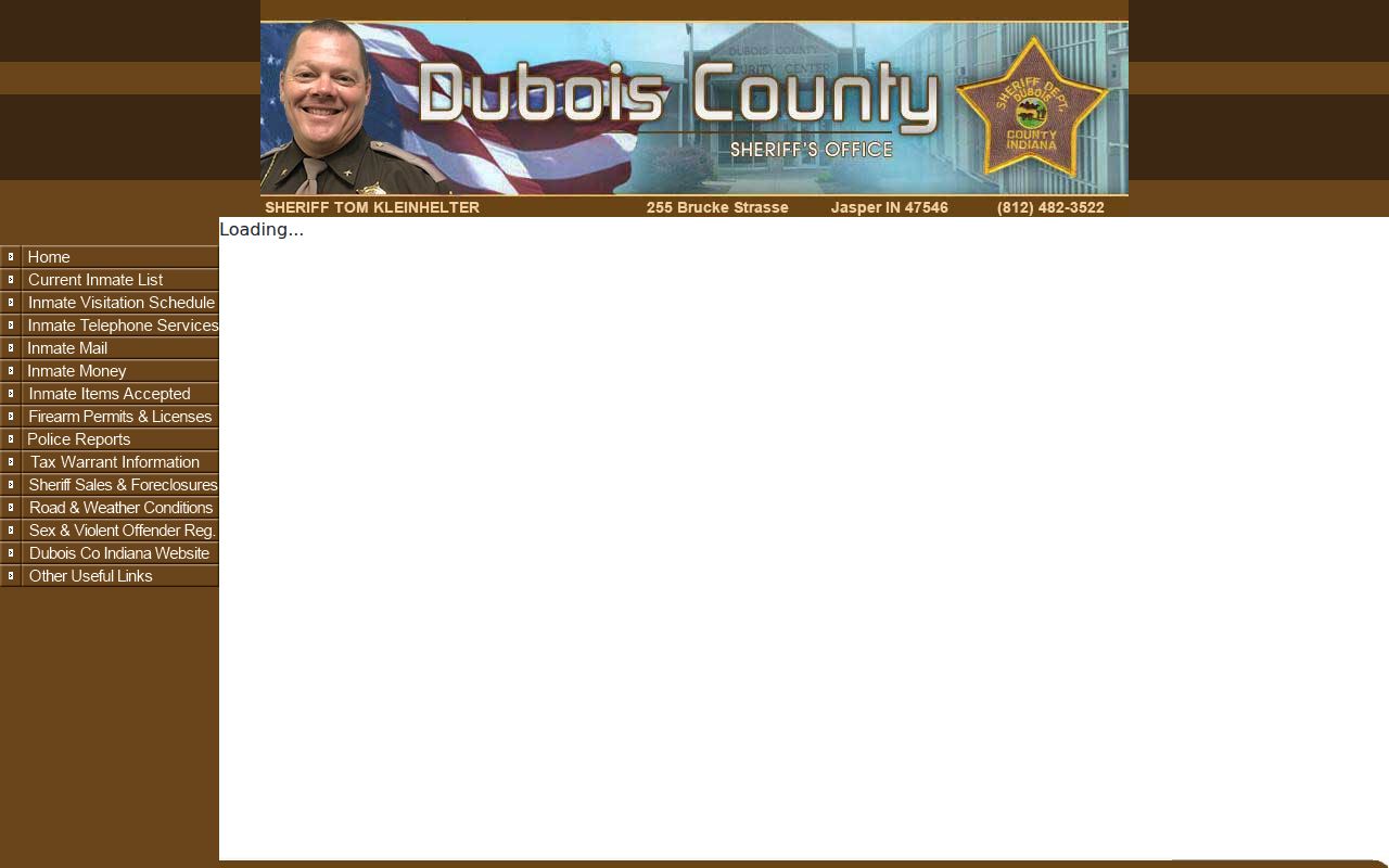 Dubois County inmate roster landing interface without personal records
