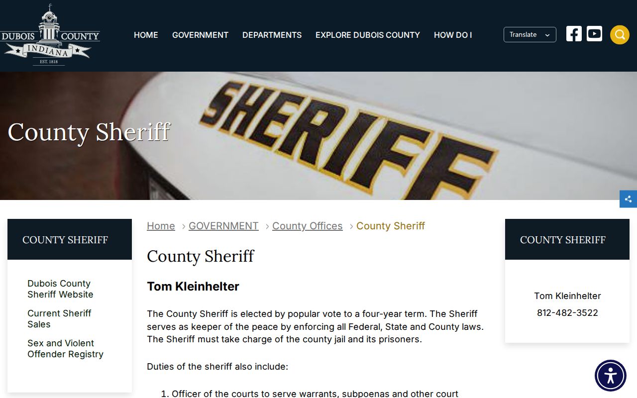 Dubois County sheriff bench warrant service information